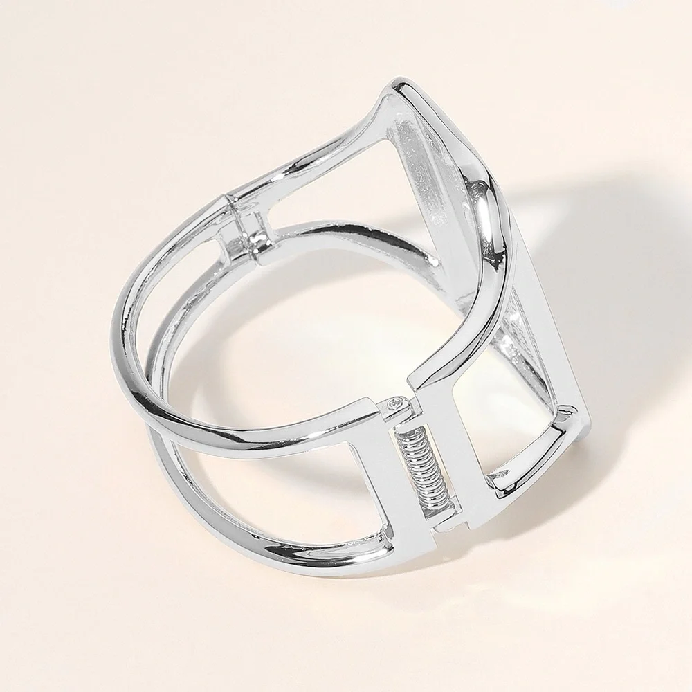 Silver Metal Rectangle Plated Hinged Bangle Bracelet - Picture 2 of 2